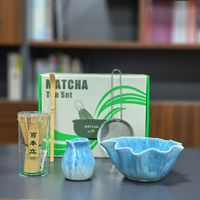 Ensemble de thé matcha NEWELL au design unique, motif feuille de lotus, avec bol matcha en glaçure Yohen pour la cérémonie du thé
