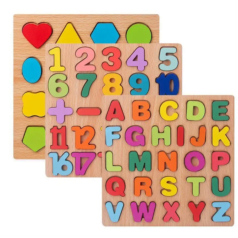 Houten Bord Kleurrijk Alfabet Nummanimalldren Montessori Cognitieve Leerpuzzel Vroege Educatieve Activiteitenborden Speelgoed Hout