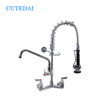 Gewerblicher Wasserhahn mit Doppelgriff, modern, aus Messing, wandmontiert, für Küchenspüle, mit ausziehbarer Brause und 2-Loch-Installation