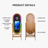 Cabina de Fotos con Espejo de Madera Clásica, con Soporte para Impresora, Pantalla Táctil de 21.5 Pulgadas, Espejo Mágico para Selfies, para Fiestas
