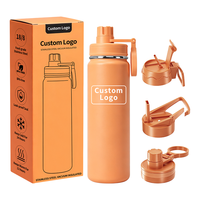 Bouteille d'eau isotherme à double paroi anti-fuite de 750 ml (24 oz) avec logo personnalisé et poignée pour le voyage