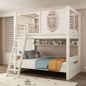 <span class=keywords><strong>Lit</strong></span> superposé confortable en bois massif rose moderne JS pour chambre d'enfant, adapté aux jumeaux ou à plusieurs enfants, utilisation à domicile et en hôtel - Product Image 4