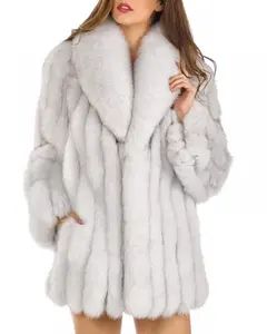 Factory High Quality New Fake Fox Fur Coat Women's Mid Length Style Patchwork Top Fur Women's Faux Fox Fur Coat