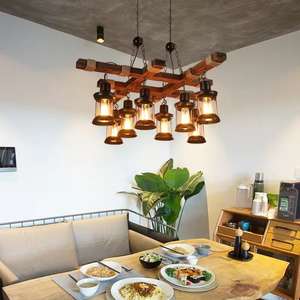 链条木制艺术吊灯照明仿古复古旧木珠灯吊灯木制吊灯复古 - Product Image 1