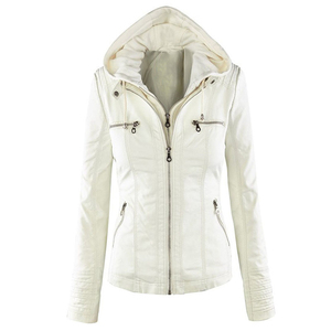 <span class=keywords><strong>Veste</strong></span> de motard en <span class=keywords><strong>simili</strong></span> <span class=keywords><strong>cuir</strong></span> à capuche amovible pour femmes - Product Image 3