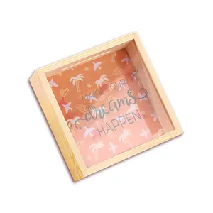 Coin Saving OEM Accept Solid Pine Made Transparent Wedding Box For Money Kids Piggy Bank Storage Wooden Boxes