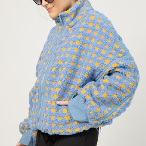 Giacca Sherpa Personalizzata da <span class=keywords><strong>Donna</strong></span> Blu e Gialla a Quadri Testurizzati, con Zip Intera, Collo Alto e Orlo con Coulisse - Produttore - Product Image 5