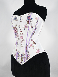 Corsé Bustier sin Tirantes con Estampado Floral, Base Blanca con Lazo Morado, Estilo Vintage, Moldeador de Cintura - Product Image 6