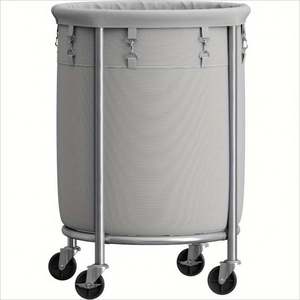 Corbeille à linge ronde de 29 gallons avec roulettes, chariot à linge roulant avec sac amovible pour la buanderie - Product Image 3