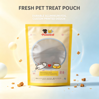 Sachet d'emballage alimentaire transparent écologique pour friandises pour animaux de compagnie, pochette en plastique laminé imprimée en gravure personnalisée pour chiens et chats