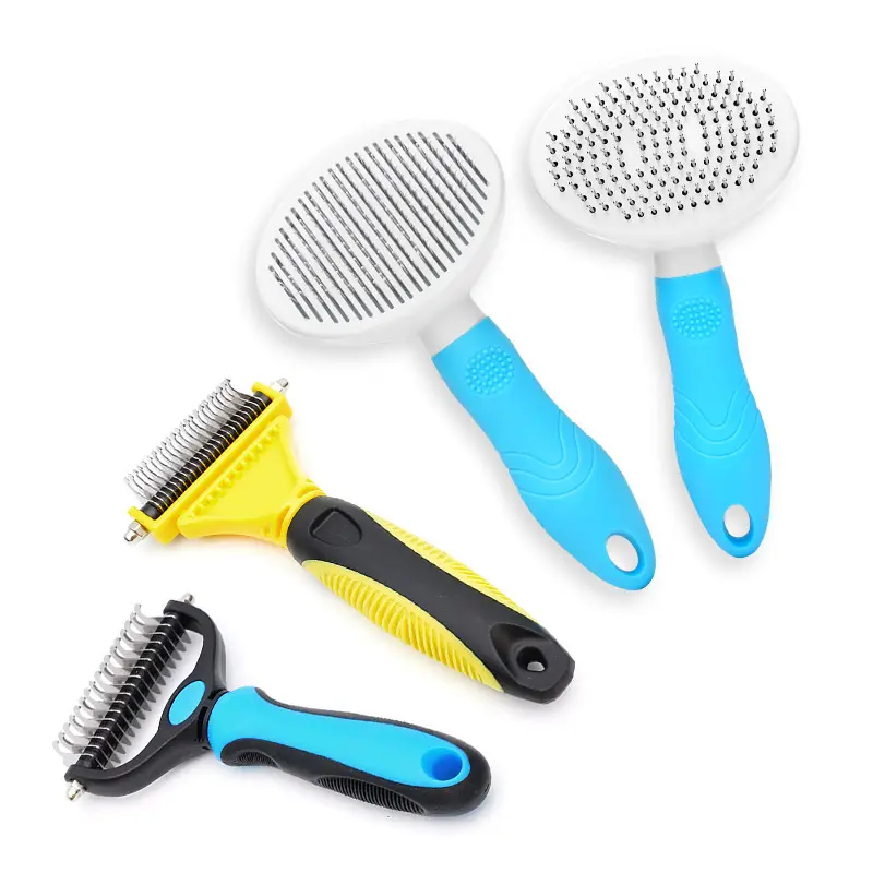 One Key Self Cleaning Pet Grooming Comb And Stainless Steel Double Sided Shedding Dematting Cat Dog Rake Pet Brush