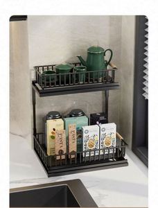 Solid Wood Carbon Steel Spice Rack Multi Functional Kitchen Seasoning Shelf Organizer - Product Image 4