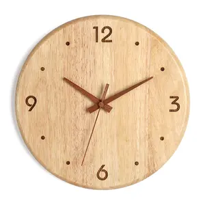 10-inch wall mounted Japanese solid wood simple clock living room log rubber wood wall mounted clock Nordic silent clock