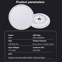Plafonnier LED multifonction 24W ultra-fin rond blanc à gradation progressive 3000-6500K avec rétroéclairage RGB pour une ambiance lumineuse à la maison