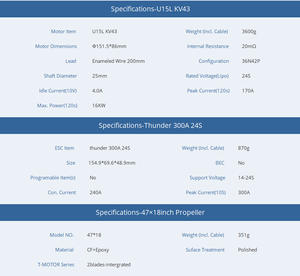 T-<span class=keywords><strong>MOTOR</strong></span> U15L 콤보 브러시리스 BLDC 고출력 중량급 유인 드론 브러시리스 모터 키트 - Product Image 2