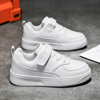 Baskets athlétiques blanches pour enfants, respirantes, en cuir synthétique, fermeture velcro, unisexe, pour étudiants de 7 à 16 ans, printemps-automne