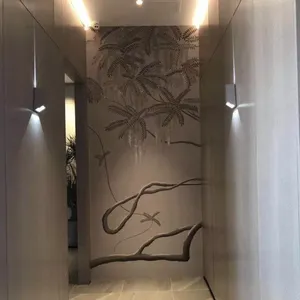 Zhenling wall panels wall interior luxury Wisteria Design Hand Painted silk Wallpaper For Hallway