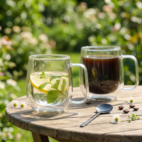 Tasse à thé en verre à double paroi, résistante à la chaleur, en verre borosilicate, avec poignée, tasse à café isolée transparente pour la maison et le bureau