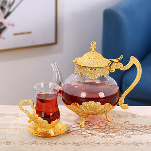 Théière en verre et métal de style européen, pot à vin haut de gamme, cafetière, bouteille d'eau rafraîchissante pour la maison - Product Image 5