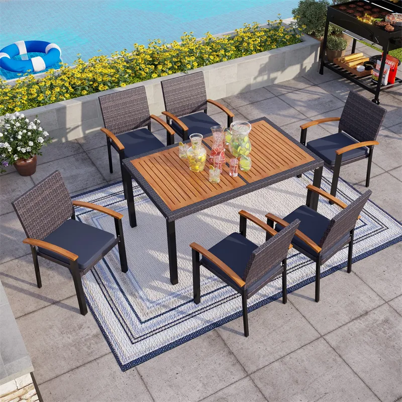 Altovis 7 Stück Outdoor Korb Esszimmer möbel Rattan Esstisch und Stuhl mit Kissen für den Garten