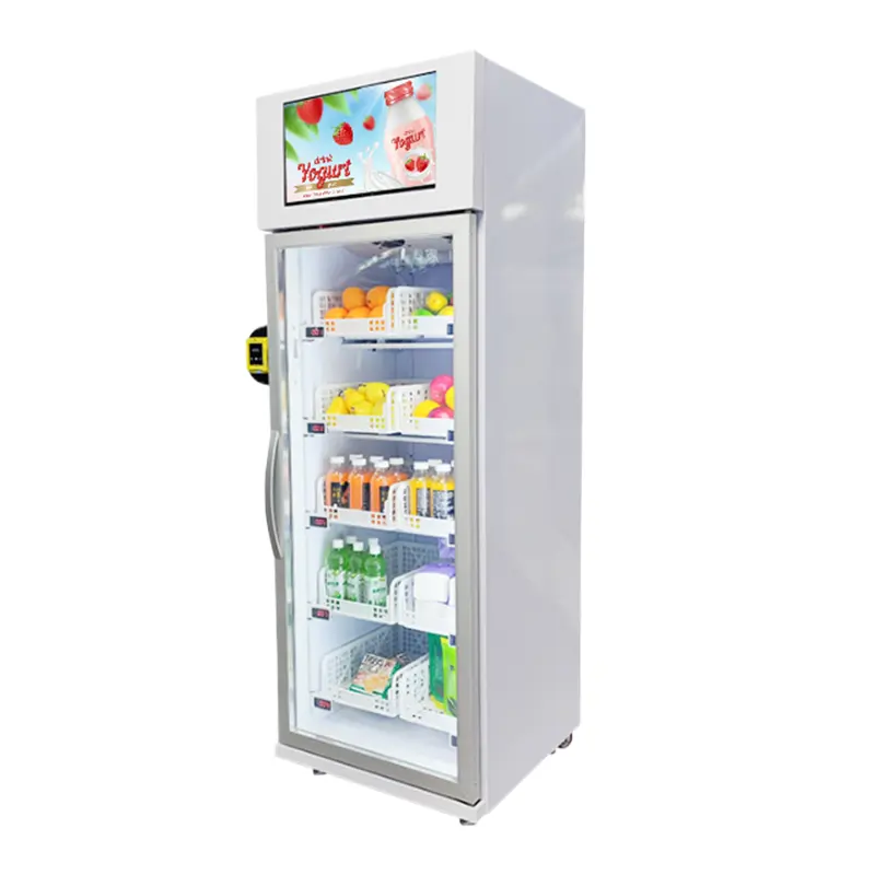 Okullar için topluluk kolej üniversite tek kapılı gıda meyve tatlı aperatifler ve içecek akıllı buzdolabı otomat satılık