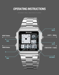 Montre-bracelet numérique dorée étanche en acier inoxydable pour homme SKMEI 2451, vente en gros chinoise, pas chère - Product Image 2