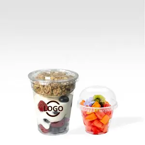 Custom Disposable yogurt mousse parfait container One time packaging milktea coffee clear plastic glasses dessert cups with lids