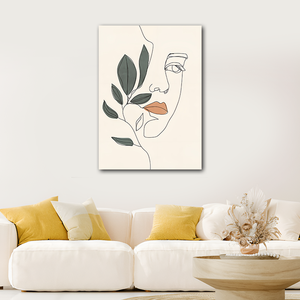Mode femme dans le Style de ligne avec couleur verte et plante une ligne Art <span class=keywords><strong>dessin</strong></span> abstrait femme visage Art mural pour la décoration de la maison - Product Image 5
