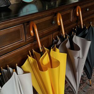 Parapluie en bois massif avec poignée courbée, diamètre ouvert 105 cm, longueur fermée, tige droite, baleines en fibre de verre, pour les trajets quotidiens et les voyages - Product Image 3