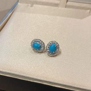 Pendientes de Plata de Ley S925 con Turquesa Ovalada Estilo Dinero Antiguo, Pendientes Largos de Lujo con Cristales Cepillados y Diamantes Tallados - Product Image 5