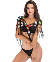 Fabriek Oem Odm 2 In 1 Kleurrijke Onregelmatige Haak Mesh Kwast Sjaal Sexy Visnet Gebreide Bikini Badpak Vrouwen Strandkleding Cover Up