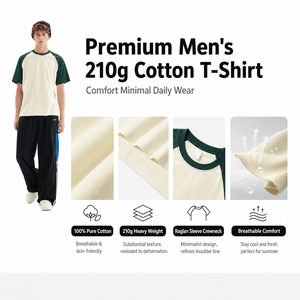 Camiseta Raglán 100% Algodón al por Mayor, Unisex, de Manga Corta con Contraste de Color, 210g, Cuello Redondo, Casual, Verano, Proveedor al por Mayor, OEM - Product Image 2