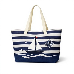 Bolsa de lona de tamaño personalizado, bolsa de playa grande, bolsa de mano, bolsa de hombro, bolsa de lona a rayas náuticas para gimnasio y viajes - Product Image 1