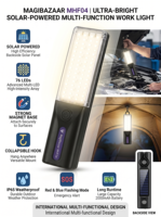 Lampe de travail solaire portable MagiBazaar MHF03 à LED, charge rapide Type C, lanterne de camping magnétique, lampe torche d'urgence SOS rouge/bleue 5