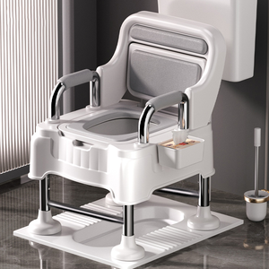 Chaise de toilette avec cadre en acier, réglable en hauteur, siège rembourré, accoudoirs réglables, bac amovible, pour personnes âgées - Product Image 5