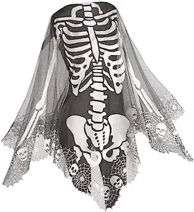 Halloween laba-laba web tengkorak perak abu-abu pria dan wanita syal pesta Halloween dekorasi cape