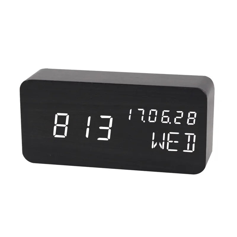 Creative electronic gift Multifunctional calendar alarm clock mute smart led wood clock time temperature date week display