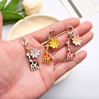 Porte-clés Girafe et Marguerite en Alliage de Zinc, Carte d'Encouragement Cartoon, Vente Flash Transfrontalière, Idéal pour Offrir
