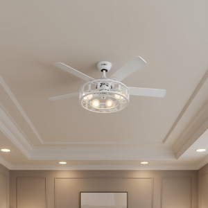 Ventilateur de plafond blanc en fer 52 pouces 6 pales avec 4 ampoules LED design en cage télécommandé pour usage domestique - Product Image 2