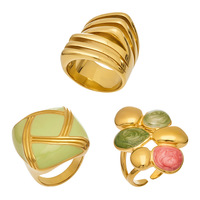 Anillo Ancho de Acero Inoxidable Esmaltado para Mujer, Estilo Bohemio, con Patrón Geométrico Colorido, Joyería de Moda, Regalo para Ella, Uso Diario