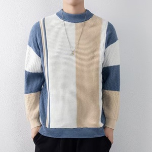Suéter de cuello redondo de manga larga con patrón de cuadros retro personalizable para hombre, prendas de punto informales con características antiarrugas y antiencogimiento - Product Image 4