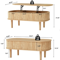 Table basse ovale moderne avec plateau relevable et rangement, en bois cannelé, mobilier de salon, vente en gros pour appartement et hôtel