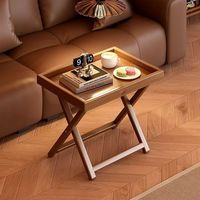 Table d'appoint pliante en bois massif cadre marron écrou plateau Portable bureau canapé Table de chevet pour salon chambre petit