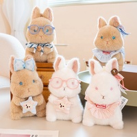 Boneka Kelinci Salju Mia Custom Fluffy dengan Kacamata, Bib Lucu, Pita, Boneka Kelinci Kawaii, Mainan Hewan Lembut