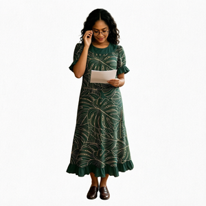 Nouvelle Collection : Robe d'été élégante pour femme, style polynésien, avec manches à volants, imprimé feuille de Monstera, en polyester, grandes tailles - Product Image 1