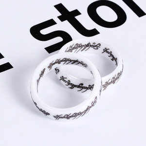 Lord Of The <b>Rings</b> Ceramic <b>Ring</b> 6mm White Letter Design Unisex Fashion Jewelry Gift - Product Image 4