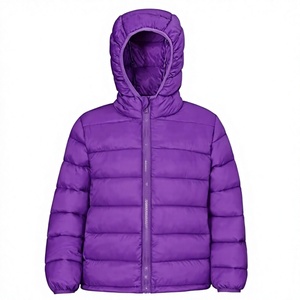 <b>Purple</b> Hooded Puffer Jacket With Zipper Closure Windproof Casual Winter Coat Unisex Regular Fit Polyester Shell - Product Image 1