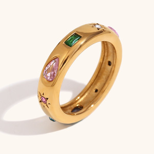 <span class=keywords><strong>Anello</strong></span> con Gemme Multicolore, Gioiello Promessa per Lei, con Zirconia Cubica Colorata Incastonata, Placcato Oro 18K, <span class=keywords><strong>Anello</strong></span> in Acciaio Inossidabile 361L - Product Image 1