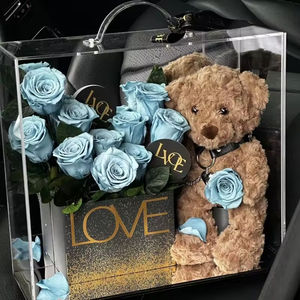 Ramo de Rosas de Flores Eternas en Caja de Acrílico Portátil, Regalo para Novia, Regalo de Cumpleaños, Venta al por Mayor - Product Image 6