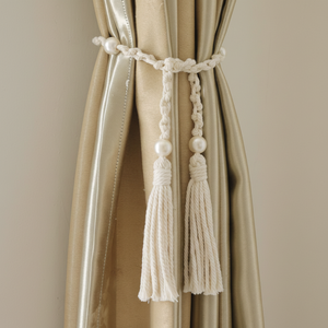 Attaches de rideaux en macramé, cordes en coton naturel bohème tissées à la main, attaches de rideaux en perles - Product Image 1